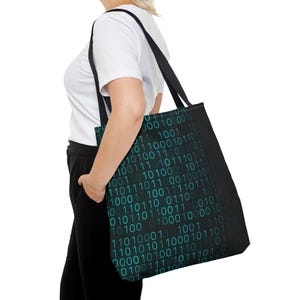 Binary Code Pattern Tote Bag | Matrix Tech Computer Data AOP image 20