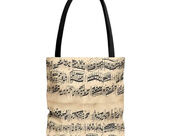 Vintage Sheet Music Tote Bag | Musical Notes Pattern, Music Lover Accessory