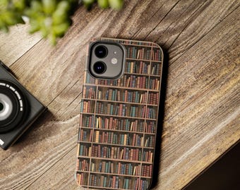 Vintage Bookshelf Phone Case | Library Pattern Tough Phone Case