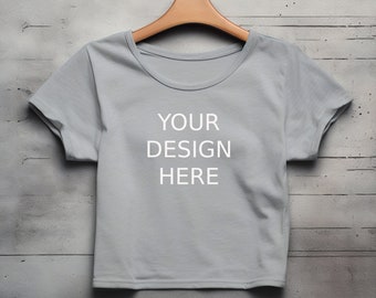 グレーのクロップTシャツのモックアップ ヘザーグレーのクロップトップのモックアップ グレーのNext Level Apparelレディースの理想