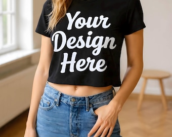 クロップTシャツ モックアップ IdealBella + Canvas B8882 - レディース ゆったりとしたクロップドTシャツ - ブラック