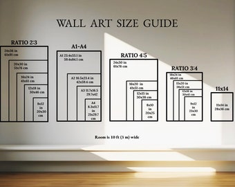 Guía de tamaños de arte de pared Guía de tamaños de marco Guía de tamaños de impresión Guía de tamaños de impresión digital Guía de proporciones de arte de pared Guía de tamaños de arte Descarga digital