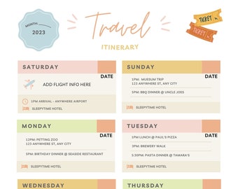 Travel Itinerary for Organized Moms
