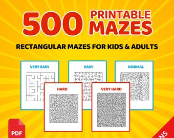 500 Printable Rectangular Mazes, For Kids & Adults, PDF Files, Maze Puzzle, With Solutions, 8.5 x 11 inches, Activities for Kids