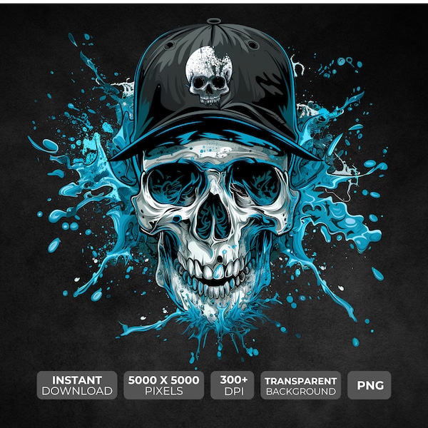 T-shirt bleu tête de mort fichier PNG pour chemises à sublimation Fichier PNG de haute qualité 300 dpi pour impression tête de mort par sublimation portant une casquette de baseball