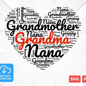 Großmutter, Oma, Nana, Oma Word Cloud Art - Herzform - Word Cloud Heart, Word Art, Love, Word Cloud svg and png