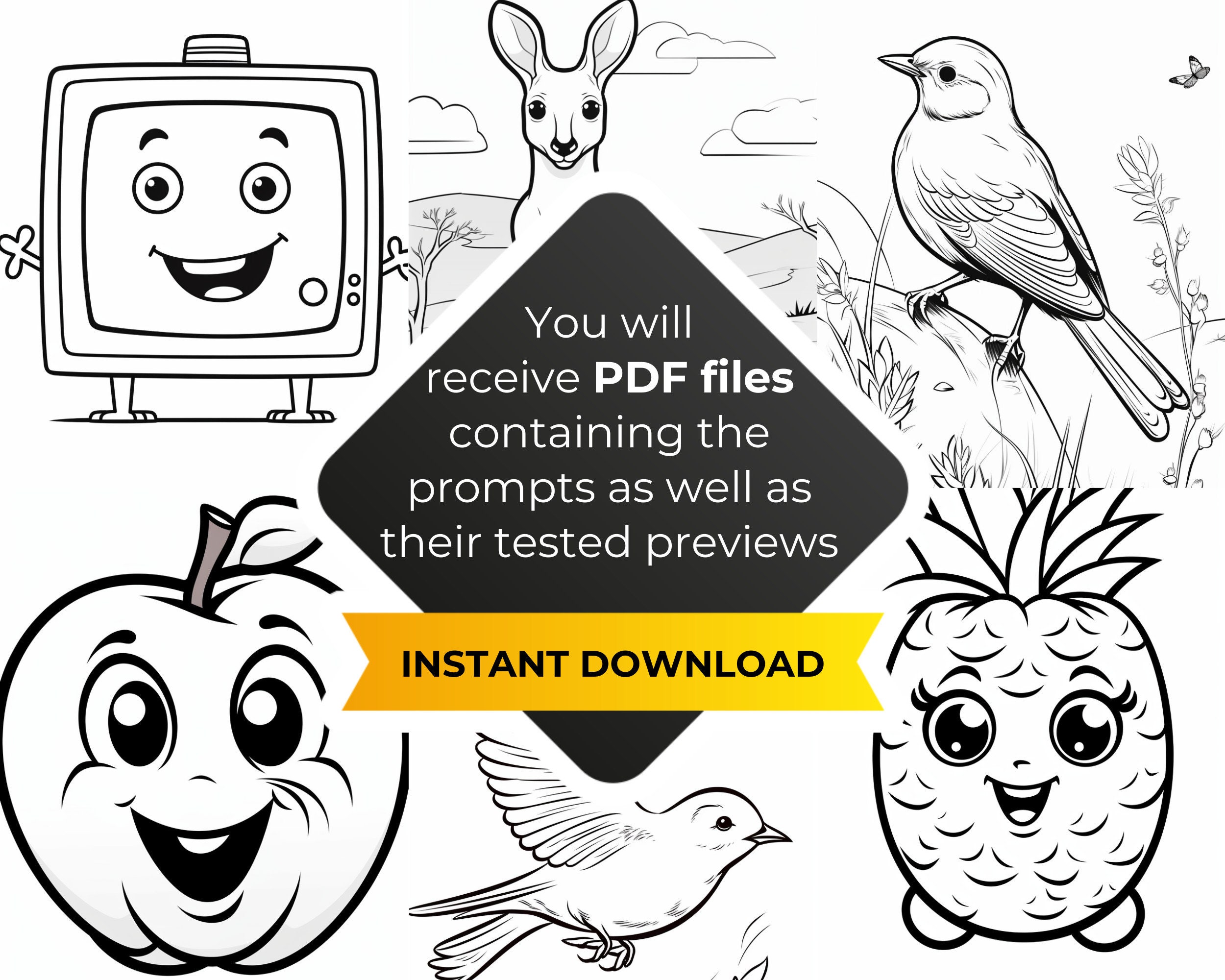 Midjourney Prompt Coloring Pages Animals & Everyday Objects Ai ...