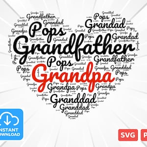 Großvater, Opa, Opa, Pops Word Cloud Art - Herzform - Word Cloud Heart, Word Art, Love, Word Cloud svg and png