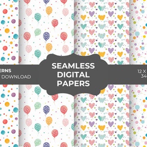 Whimsical Seamless Confetti & Balloon Digital Paper Bundle | 12 Patterns for Scrapbooking, Printable Backgrounds, and Craft Projects