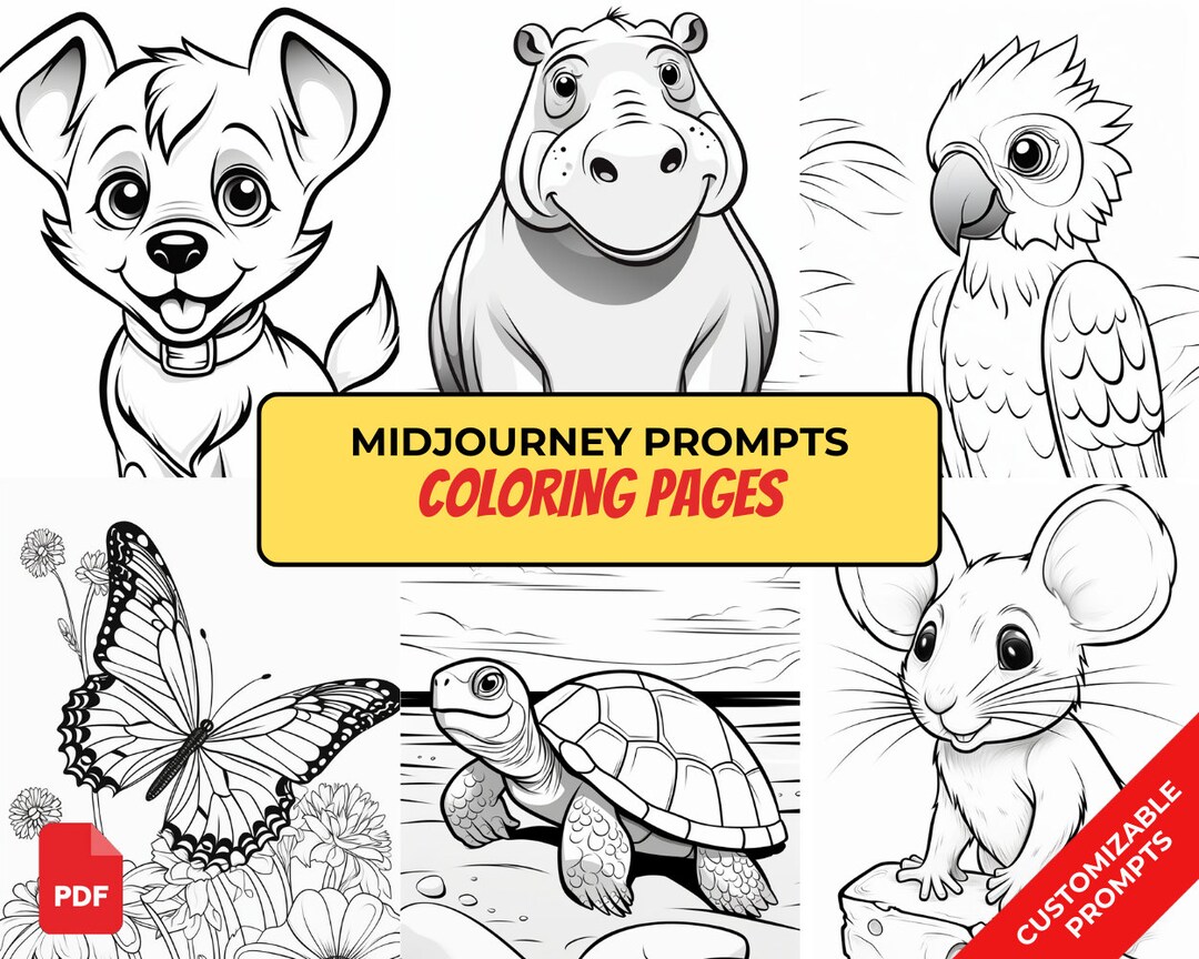 Midjourney Prompt Coloring Pages Animals & Everyday Objects Ai ...