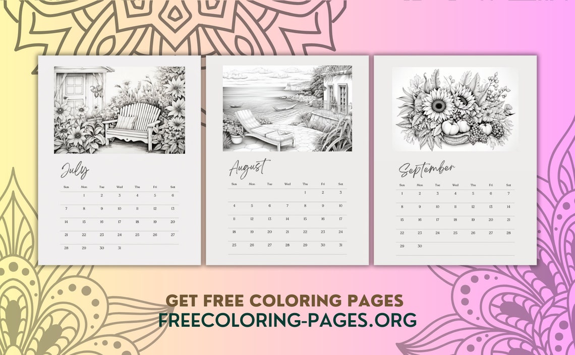 2024 Cozy Coloring Calendar Wall Printable DIY Calendar for 2024 Years ...