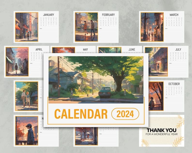 Calendario 2024 / Diseño Anime / Calendario Imprimible 2024 / Etsy México