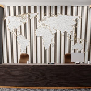 Striped World Map Wallpaper Mural – Sketched World Map Wall Covering for Living Room, Office, Luxury Hotel, Kids' Room Decor, Map Wall Mural