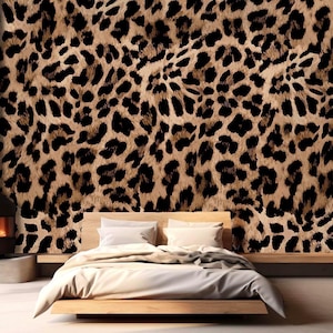 Leopard Skin Print Wallpaper, Leopard Animal Mural, Black Leopard Wall Decor, Real Cheetah Fur Art, Black Gold Leopard Skin for Living Room