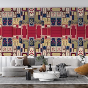 Indian Mughal Jharokha Wallpaper Mural for Feature Wall | Traditional Indian Heritage Wall Mural | Vintage Collage Artwork Wall Covering