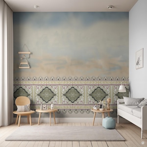 Mughal Garden Fence Indian Wallpaper Mural | Intricate Mughal Art Wall Mural For Living Room Wallpaper | Designer Artwork On Long Wall Mural