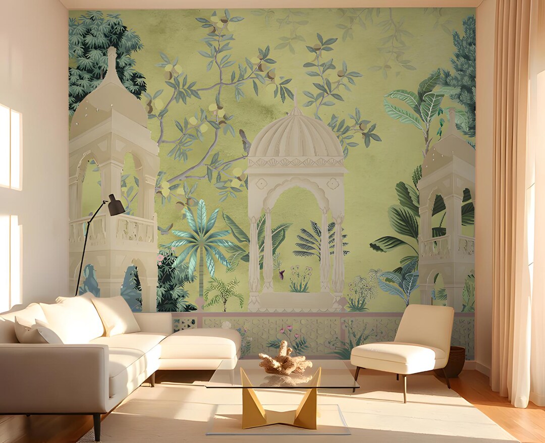 Palace Garden Jharokha Wallpaper Mural, Indian Rajasthani & Mughal Art ...