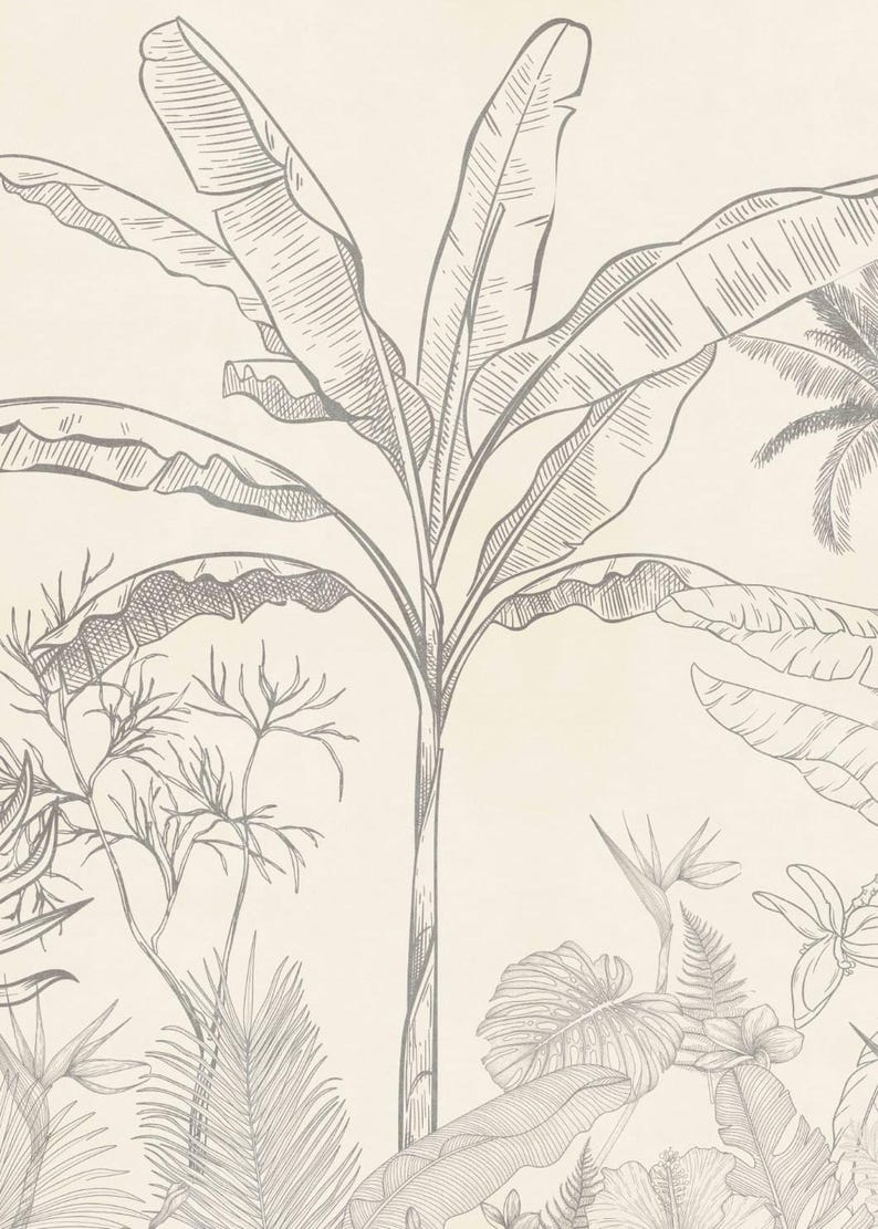 Buy Modern Black and White Palm Tree Wallpaper Mural, Tropical Banana