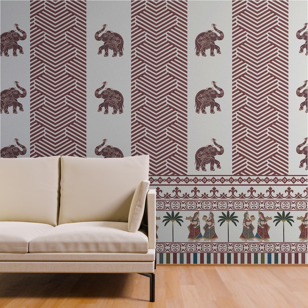 Indian Elephant Pichwai Wallpaper for Temple Room Decor - Traditional ...