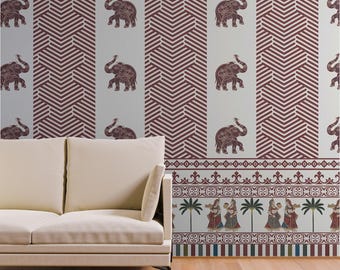 Indian Elephant Pichwai Wallpaper for Temple Room Decor - Traditional Elephant Pattern Wall Mural for Pooja Mandir, Ethnic Wall Art for Home