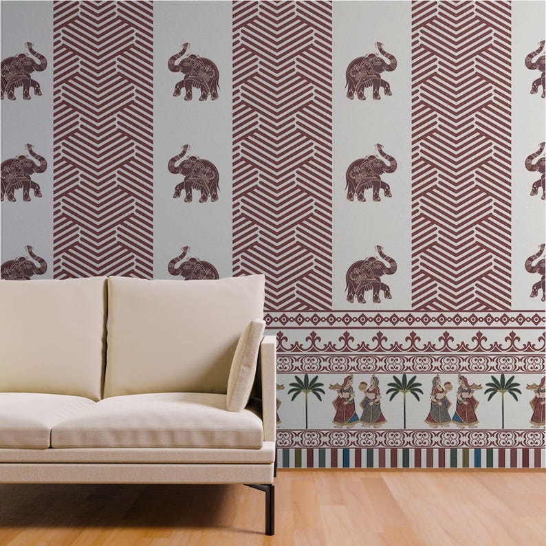 Indian Elephant Pichwai Wallpaper for Temple Room Decor - Traditional ...