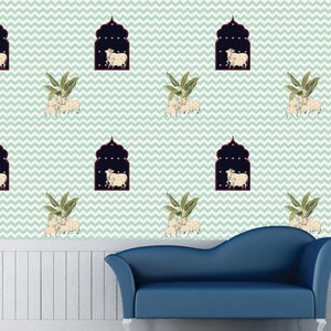 Pichwai Cows Art Mural | Sacred Cow Wallpaper | Hand Painted Indian Folk Art | Premium Canvas Wallpaper