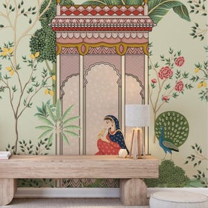 Mughal Garden Peacock Wallpaper - Indian Rajasthani Jharokha Art ...