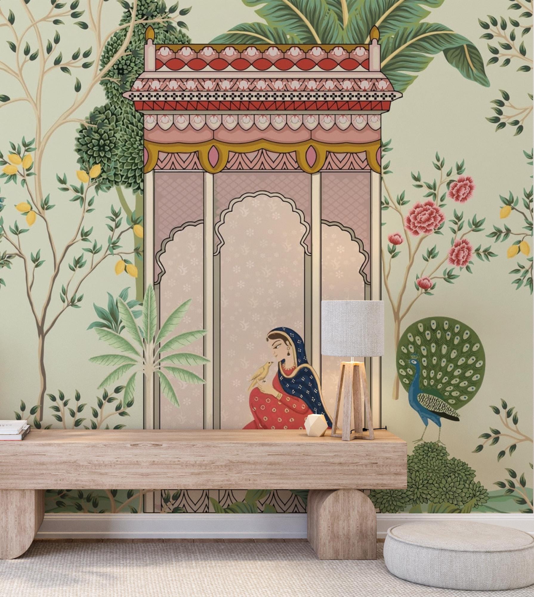 Mughal Garden Peacock Wallpaper - Indian Rajasthani Jharokha Art ...