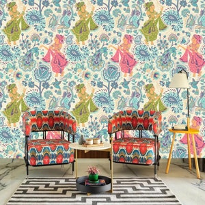 Radha Krishna Dancing Pichwai Indian Wallpaper Mural for Temple Room, Ethnic Home Wall Mural, Krishna Wall Covering | Pichwai Wall Art