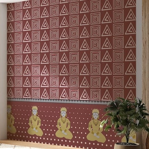 Indian Pichwai Srinathji Wallpaper Mural for Temple Room | Traditional Mandir Wall Mural for Pooja Room | Premium Ethnic Wallpaper for Walls