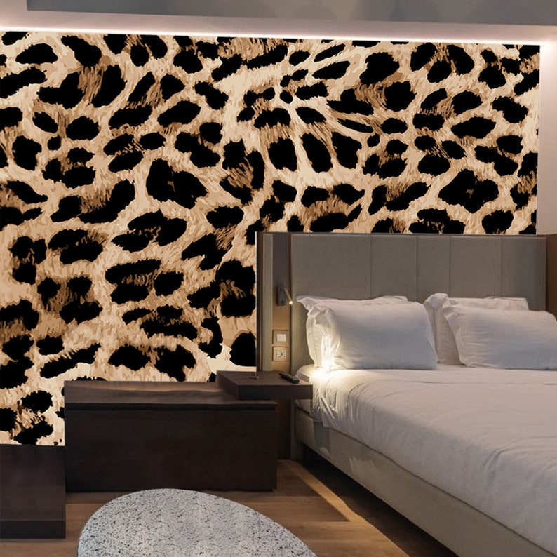 Leopard Skin Print Wallpaper, Leopard Animal Wall Decor, Black Leopard