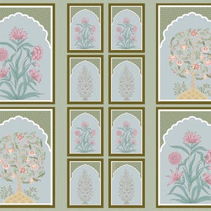 Indian Jharokha Wallpaper Mural Featuring Floral Arches, Mughal ...