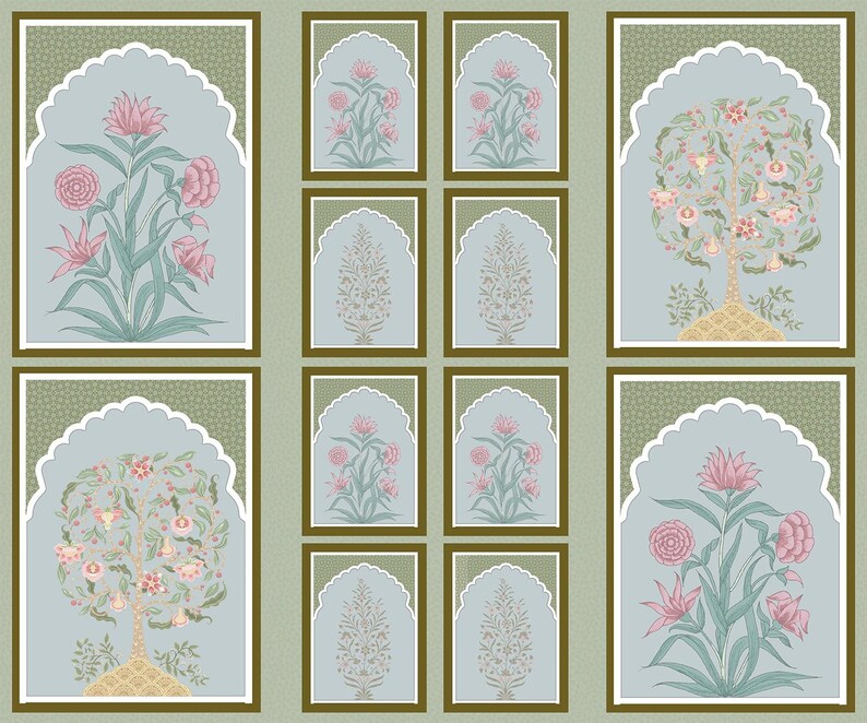 Indian Jharokha Wallpaper Mural Featuring Floral Arches, Mughal ...