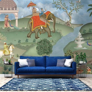 Royal Indian Garden Wallpaper | Traditional Heritage Palace Wall Mural | Historic Rajasthani and Mughal Wall Art Decor for Accent Walls