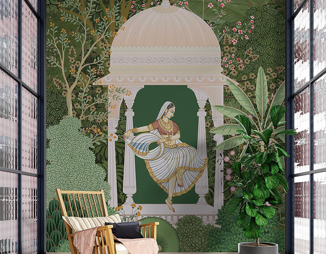 Mughal Garden Art Wallpaper Mural - Indian Rajasthani Jharokha ...