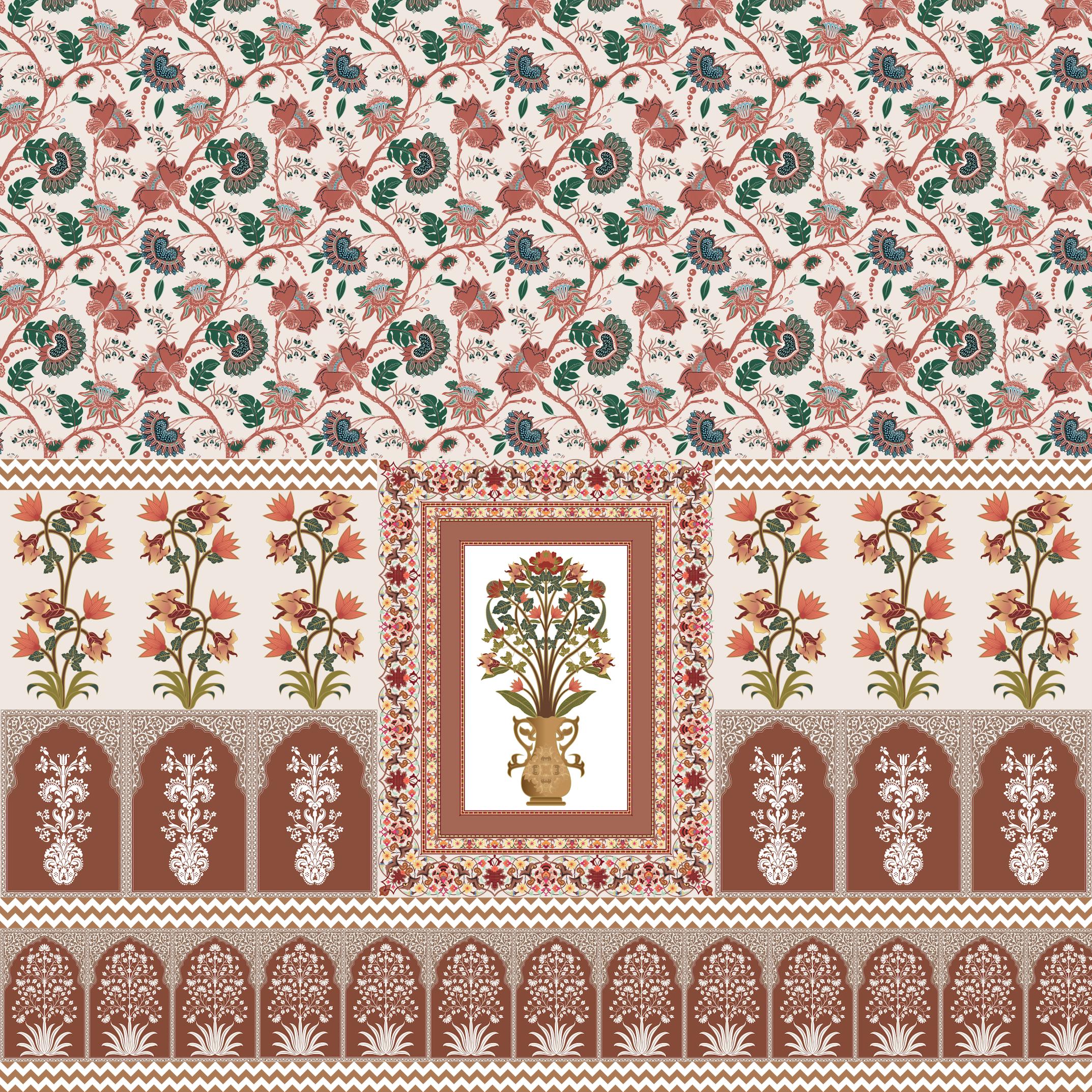 Floral Pichwai Art Wallpaper - Indian Jharokha Wall Mural, Traditional ...