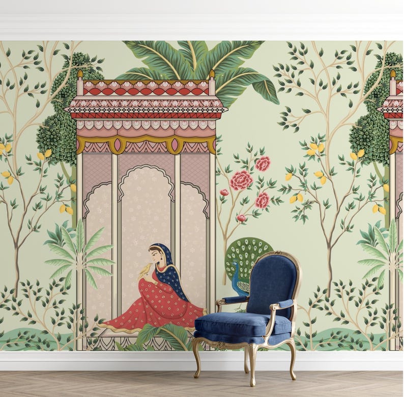 Mughal Garden Peacock Wallpaper - Indian Rajasthani Jharokha Art ...