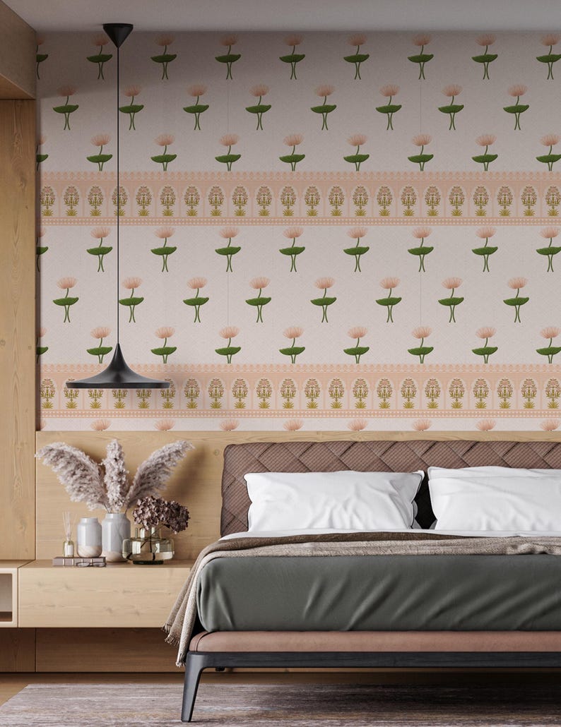 Lotus Pichwai Wallpaper, Indian Aesthetic Wallpaper Mural, Unique Wall ...