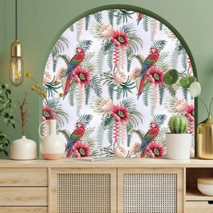 Tropical Leaves and Parrot Wallpaper | Parrot Wallpaper | Floral Wallpaper | Parrot Wall Mural | Exotic Bird Wallpaper | Canvas Wallpaper