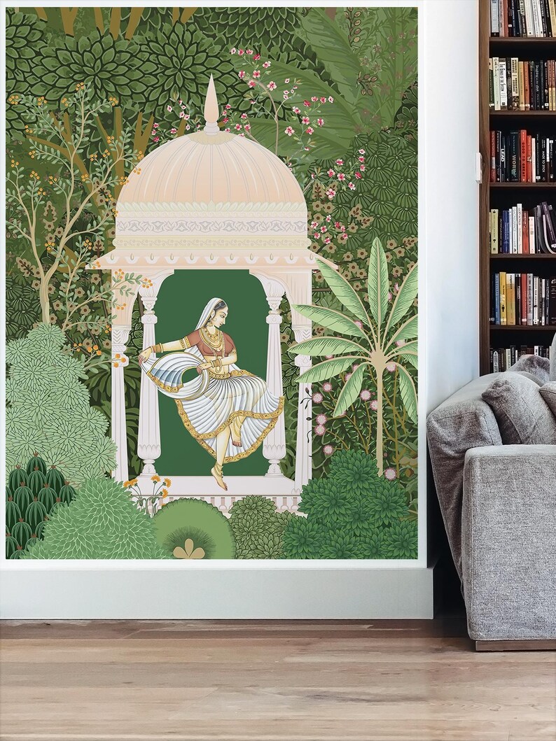 Mughal Garden Art Wallpaper Mural - Indian Rajasthani Jharokha ...