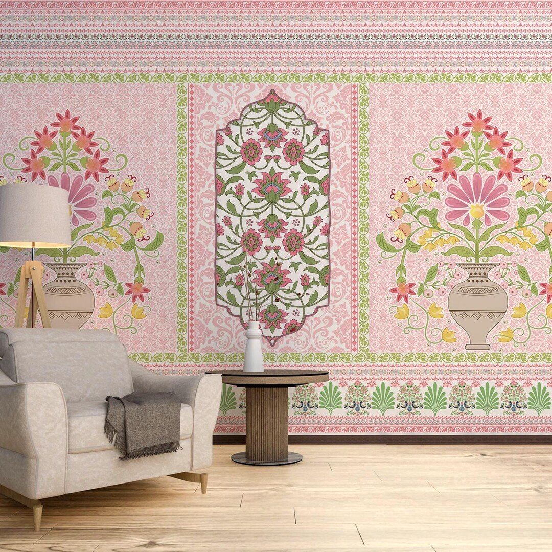 Mughal & Rajasthani Floral Arch Wallpaper Mural - Traditional Indian ...
