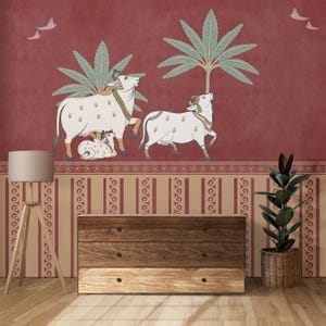 Cow Pichwai Wallpaper Mural: Indian Art Temple Decor