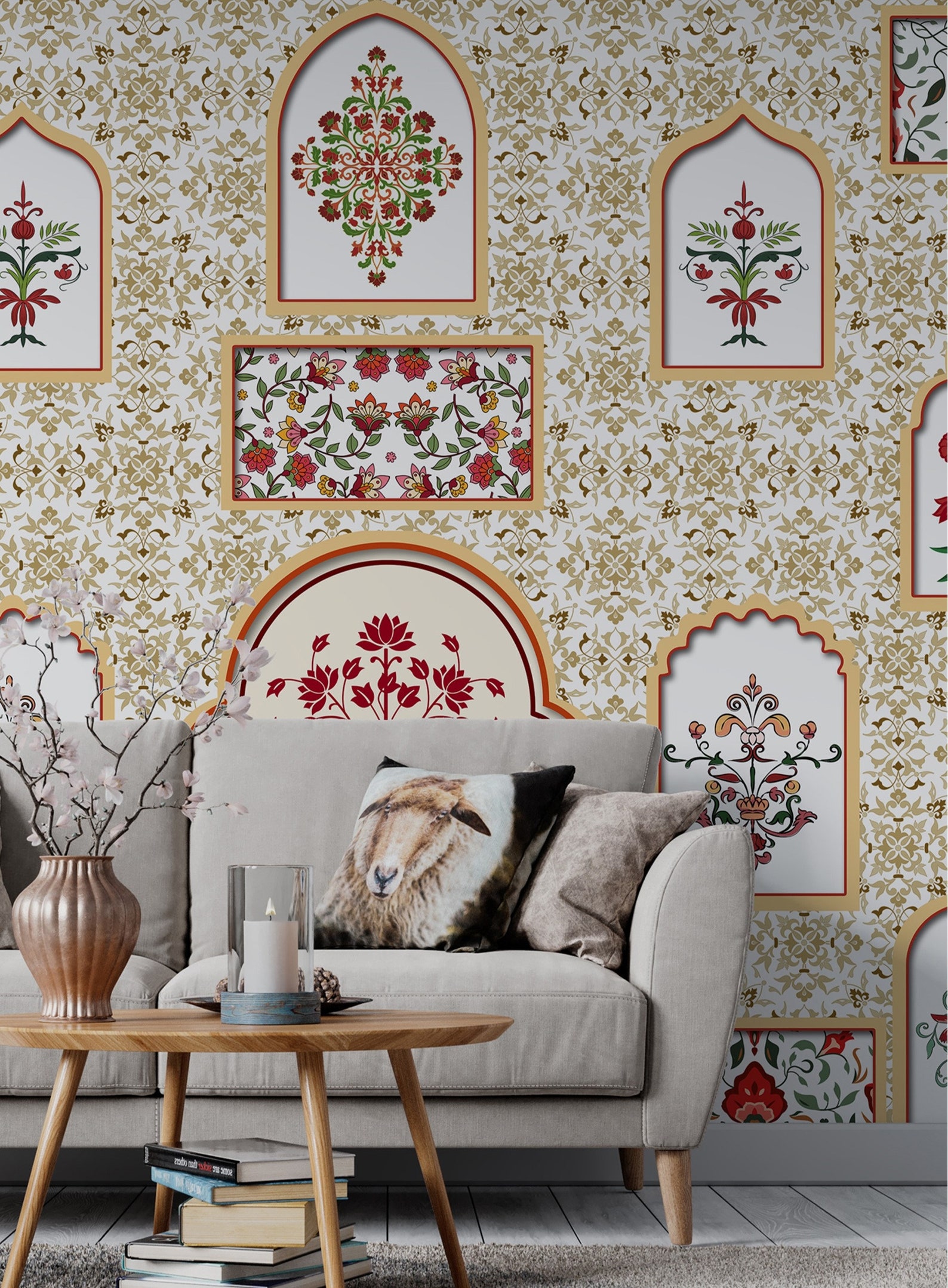 Indian Mughal Jharokha Window Art Wallpaper Mural for Bedroom, Historical Heritage Wall Decor ...