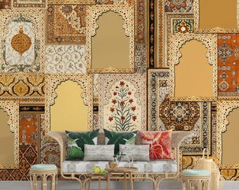 Ethnic Indian Wallpaper for walls, Kitchen wall Murals, Mughal Wallpaper, Vintage Arch Window Luxurious Wallpaper, Accent Canvas Wallpapers