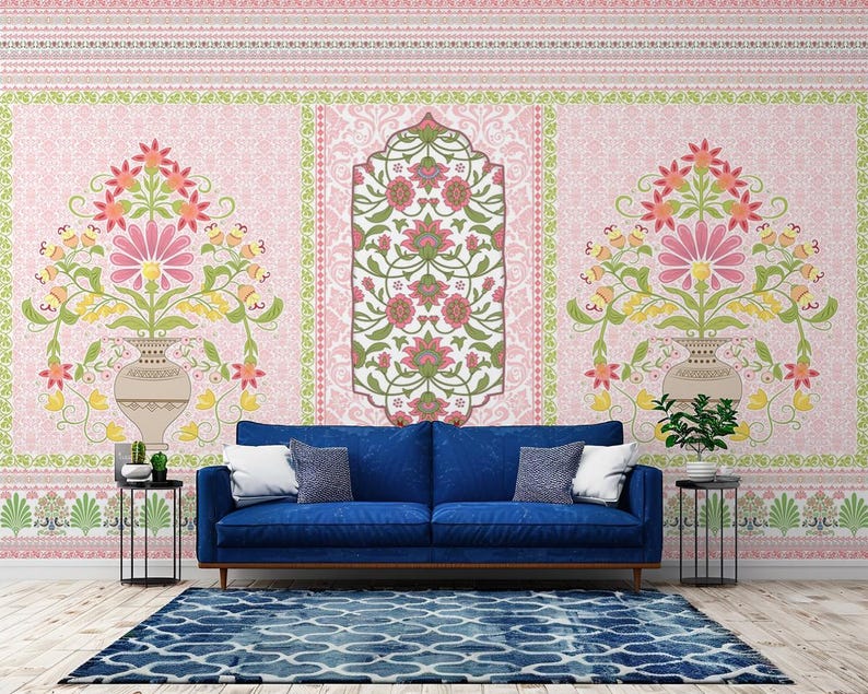Mughal Floral Arch Wallpaper Mural for Living Room: Traditional Indian ...