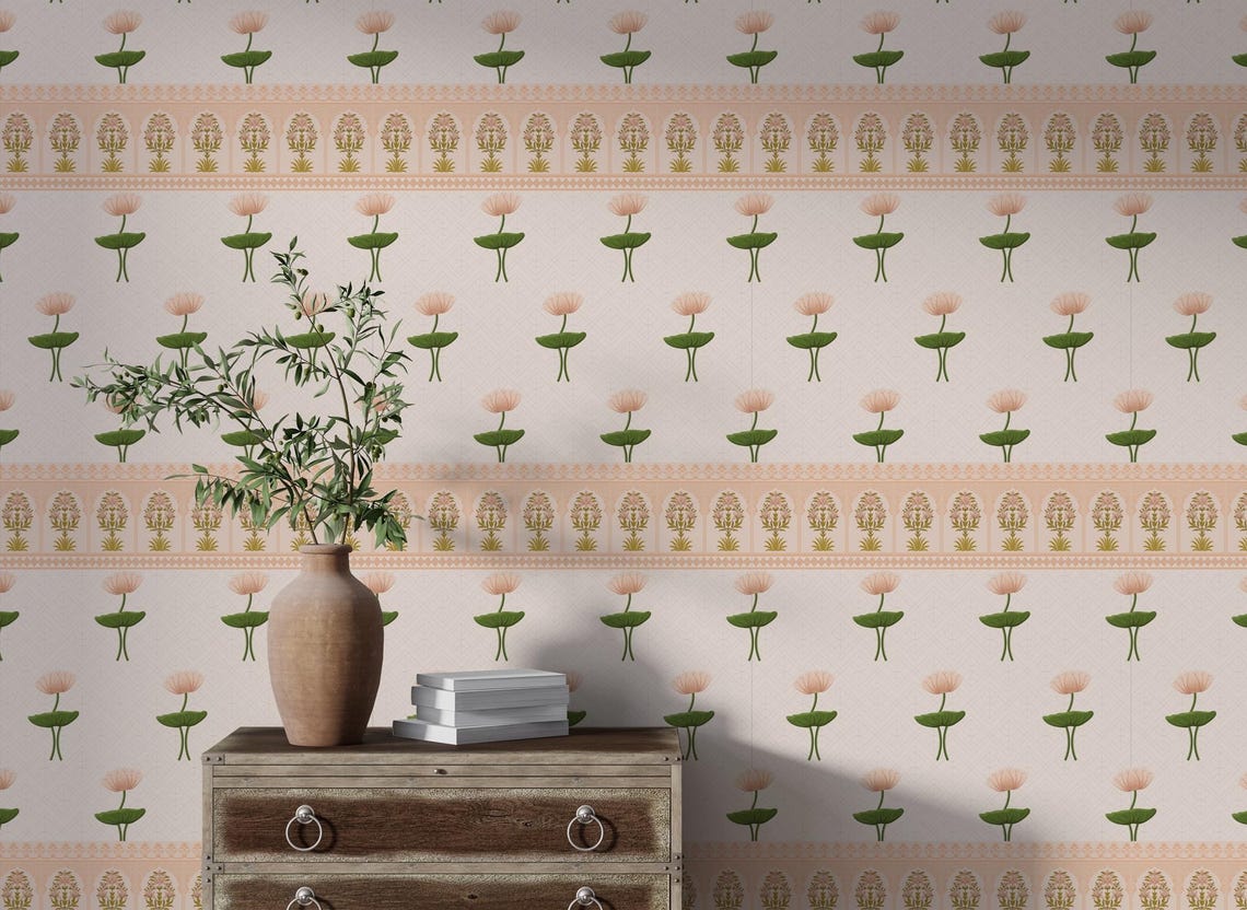 Lotus Pichwai Wallpaper, Indian Aesthetic Wallpaper Mural, Unique Wall ...