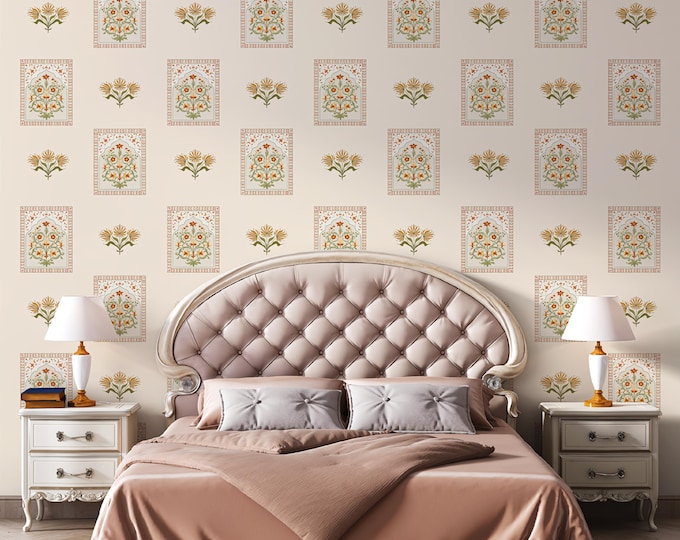 Indian Jharokha Wallpaper Mural Featuring Floral Arches, Mughal ...