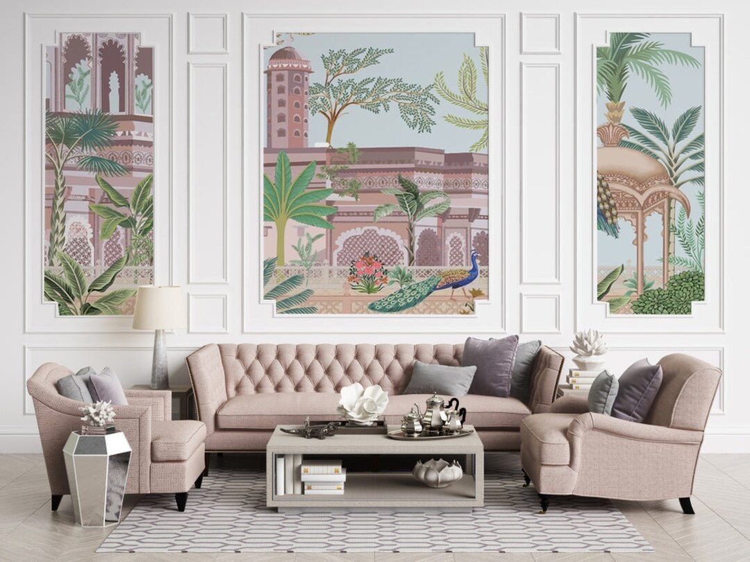 Traditional Indian Mughal Vintage Palace Floral Art Painting Wallpaper ...