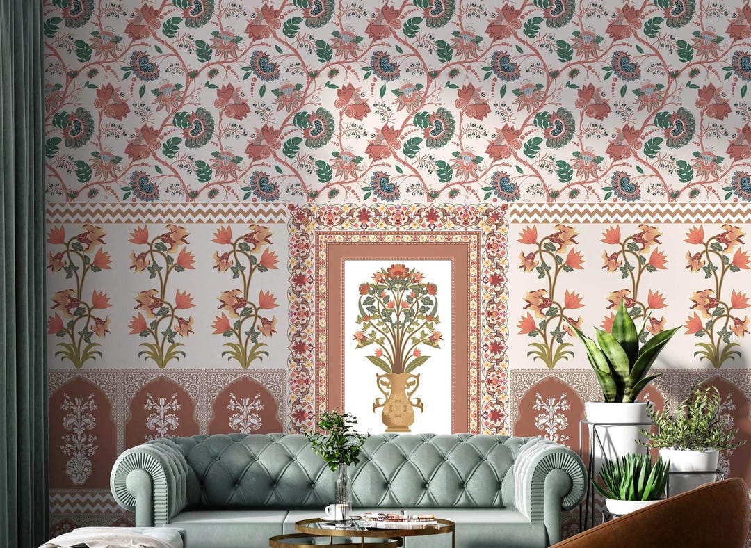 Floral Pichwai Art Wallpaper - Indian Jharokha Wall Mural, Traditional ...