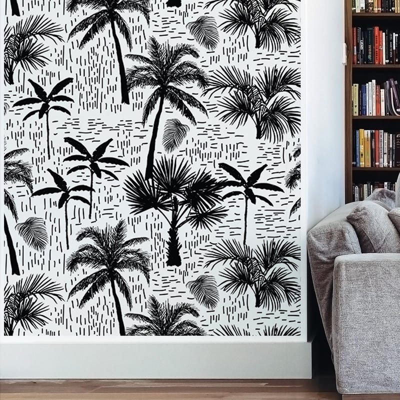 Black and White Palm Wallpaper - Etsy